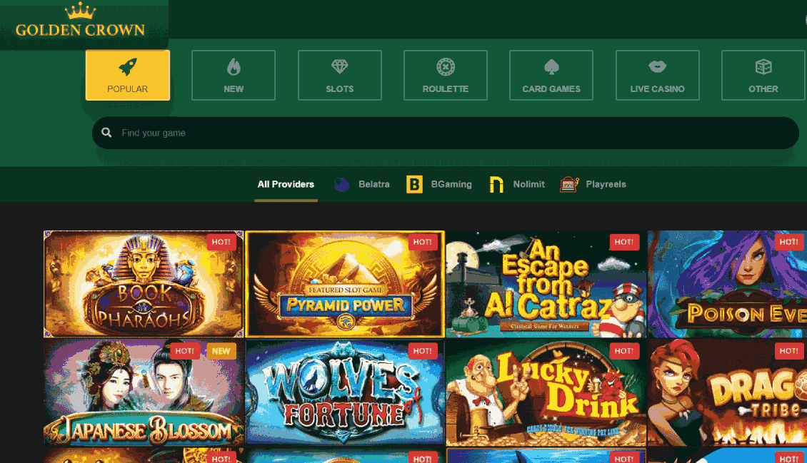 Golden Crown Casino Game Categories