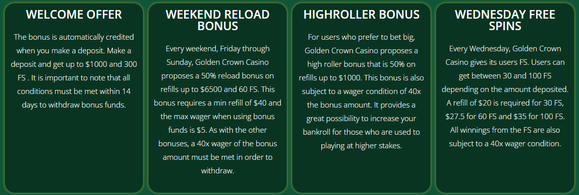Golden Crown Casino Bonus Packages