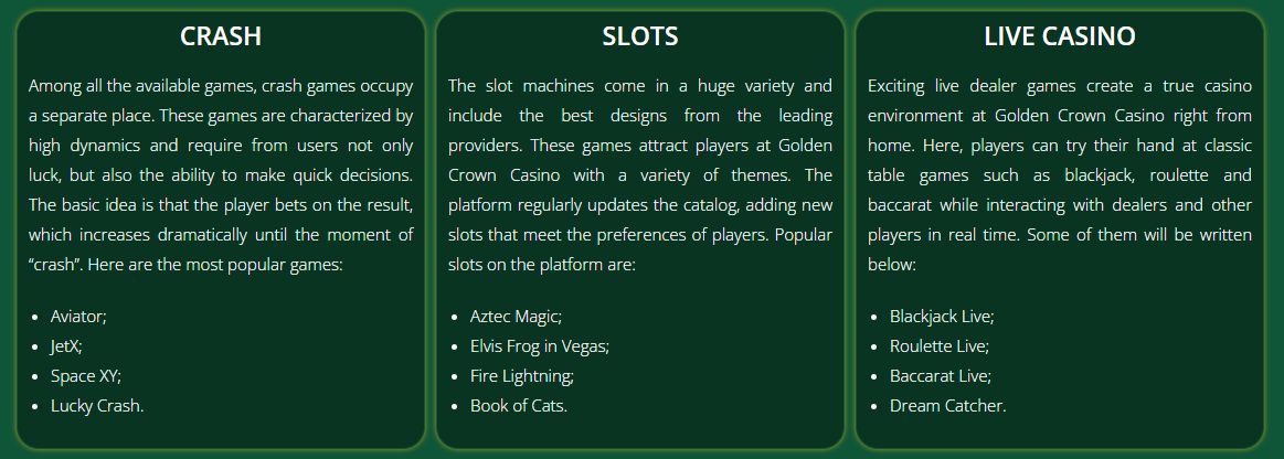 Crash, Slots, and Live Casino Games